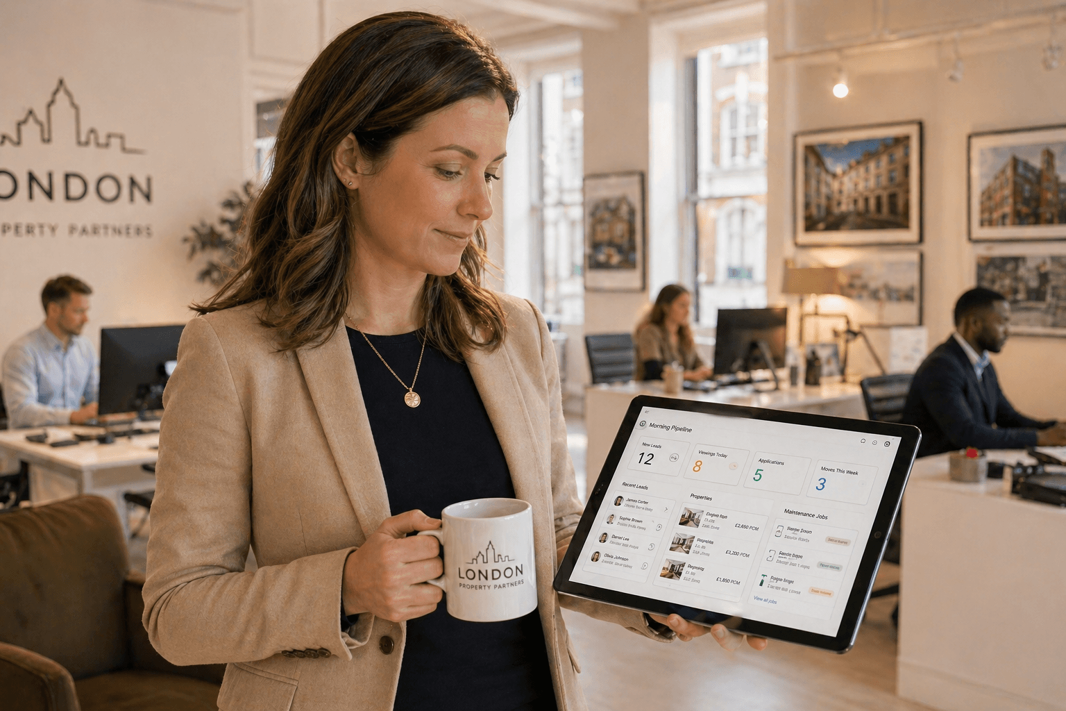 Steward dashboard showing leads from Rightmove, Zoopla and WhatsApp connected in one view